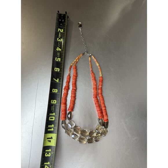 Disc Apple Coral Bead Statement Necklace Faceted Glass Accent - Picture 4 of 4